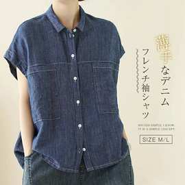 夏季日韩新款牛仔衬衫女文艺风休闲宽松百搭显瘦polo领无袖衬衣