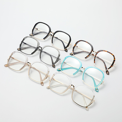 68040 Metal Half-Circle Rimless Glasses Frame  New Simple and Stylish Unisex Blue Light Blocking Flat-Sided Glasses