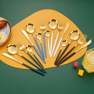 Cross-Border Popular Portuguese Tableware Steak Knife, Fork and Spoon Creative Golden Knife and Fork Thickened Stainless Steel Tableware Wholesale