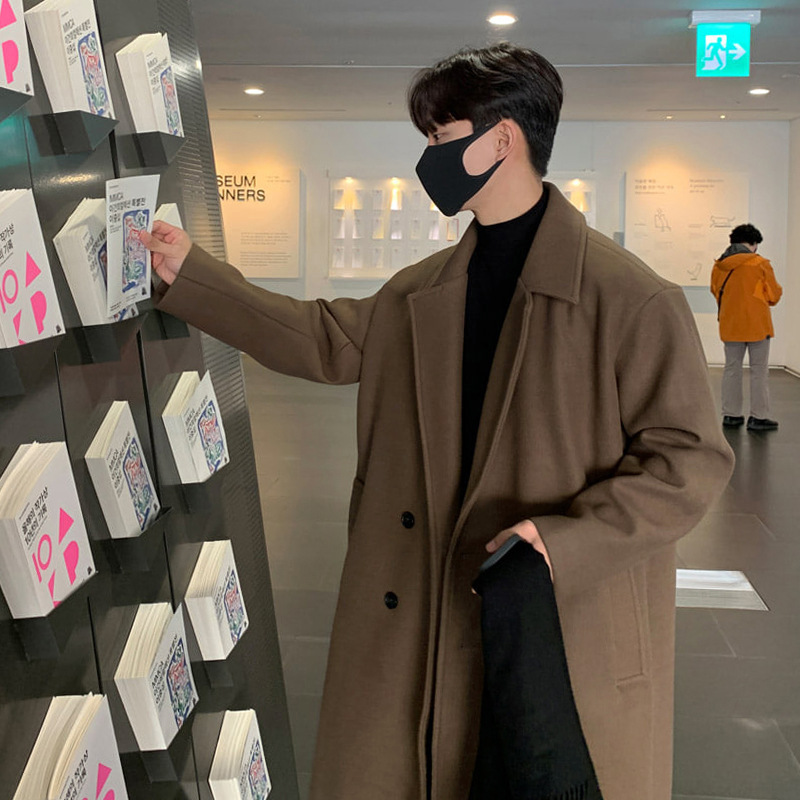 ASCLO diseño de nicho de hombre de longitud media guapo abrigo de lana estilo coreano de moda gabardina engrosada de doble botonadura