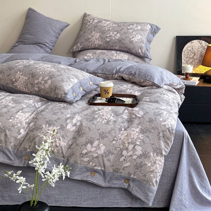 2025 otoño y invierno engrosar el conjunto de cuatro piezas de lino original GaoGam retro doble hilo impreso botón dormitorio conjunto de tres piezas