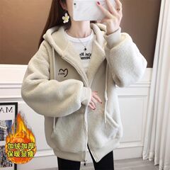 加绒加厚羊羔绒开衫学生卫衣女2025冬季新款颗粒绒拉链上衣外套冬