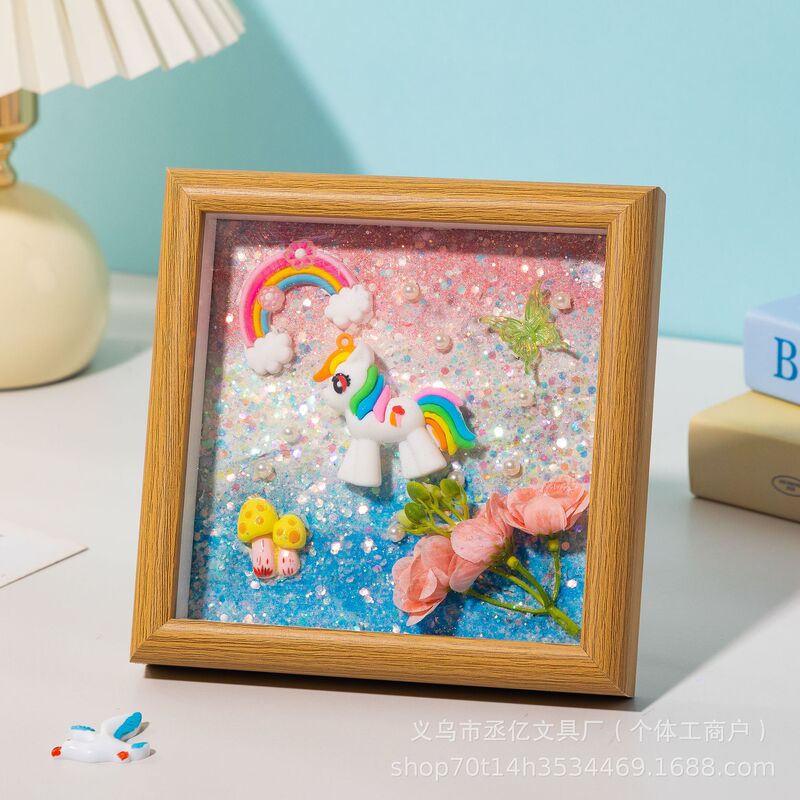 新しいクリエイティブ子供の木製 DIY 手作り材料パッケージおもちゃ材料パッケージフォトフレーム絵画手作りテクスチャ絵画|undefined