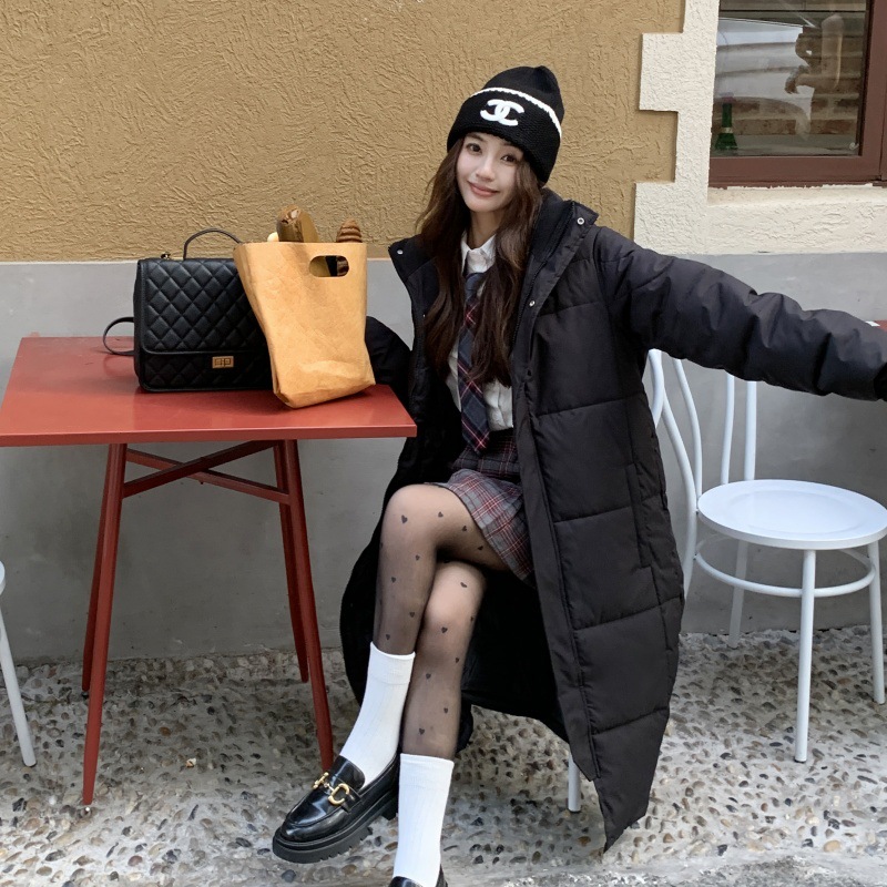 实拍中戏可脱卸帽长款棉服女2024冬新款加绒宽松加厚大码情侣棉服