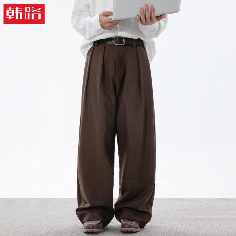 Smooth and Drapey Pleated Trousers, Autumn Style, Loose Straight-Leg Pants, Japanese Retro Trendy Casual Pants Smooth and Drapey Pleated Trousers, Autumn Style, Loose Straight-Leg Pants, Japanese Retro Trendy Casual Pants