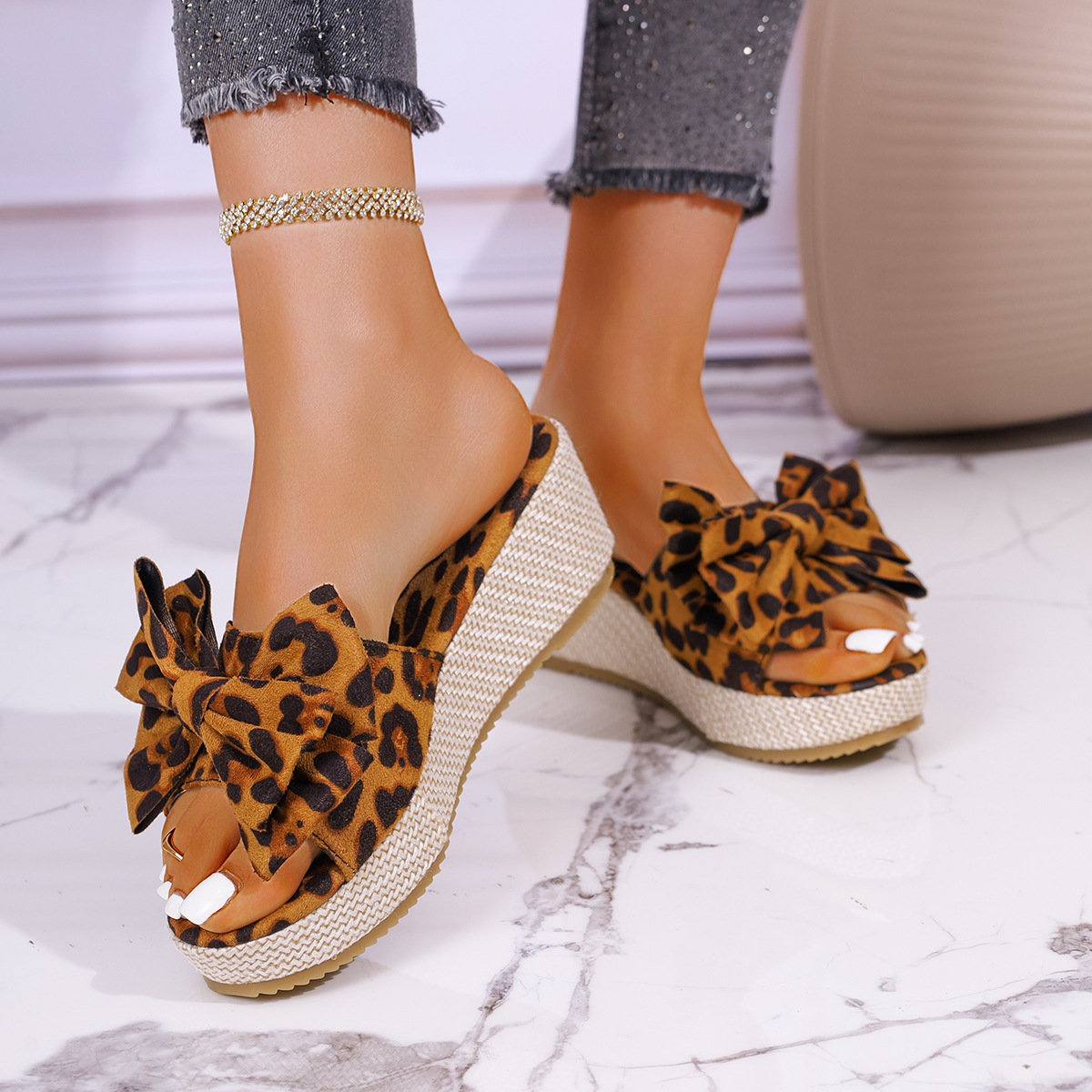 Women's Summer Bow Wedge Sandals European And American Style Thick Sole Platform Fabric Plus Size New Style_vogvips.com