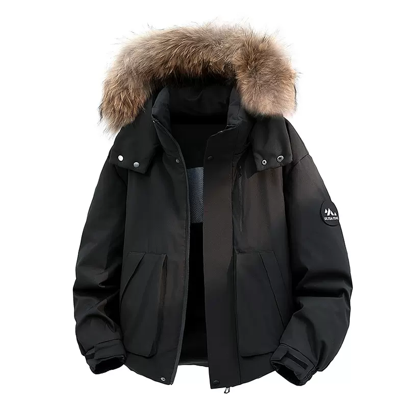 跨境爆款男女同款大毛领羽绒服工装大口袋时尚百搭户外潮流可二开