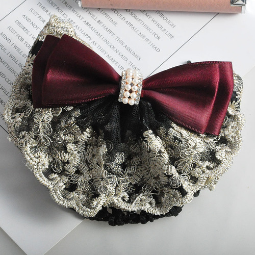 Lace bow professional hair flower work updo hair ornaments encrypted thick mesh bag hair net width about 10-12cm