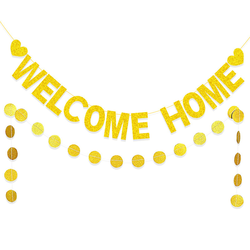 Bienvenido a casa baby shower amor brillo guirnalda partido cadena redonda bandera