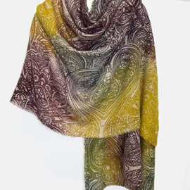 内蒙100山羊绒渐变佩斯利花纹围巾女秋冬轻薄保暖披肩气质围脖