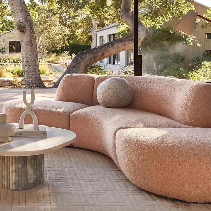 优雅S曲线圆弧形泰迪绒圈圈绒布艺沙发 轻法式羊羔毛Beaufor沙发