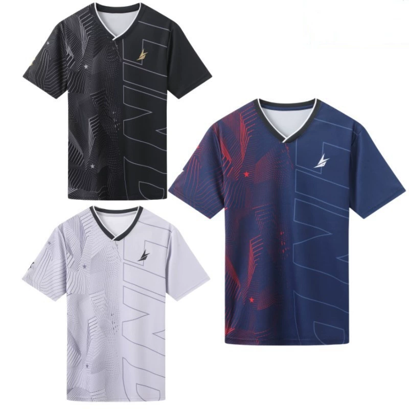 2025 новых униформ для бадминтона для мужчин и женщин, спортивная одежда для бадминтона с короткими рукавами, детская тренировочная и соревновательная командная форма с принтом.