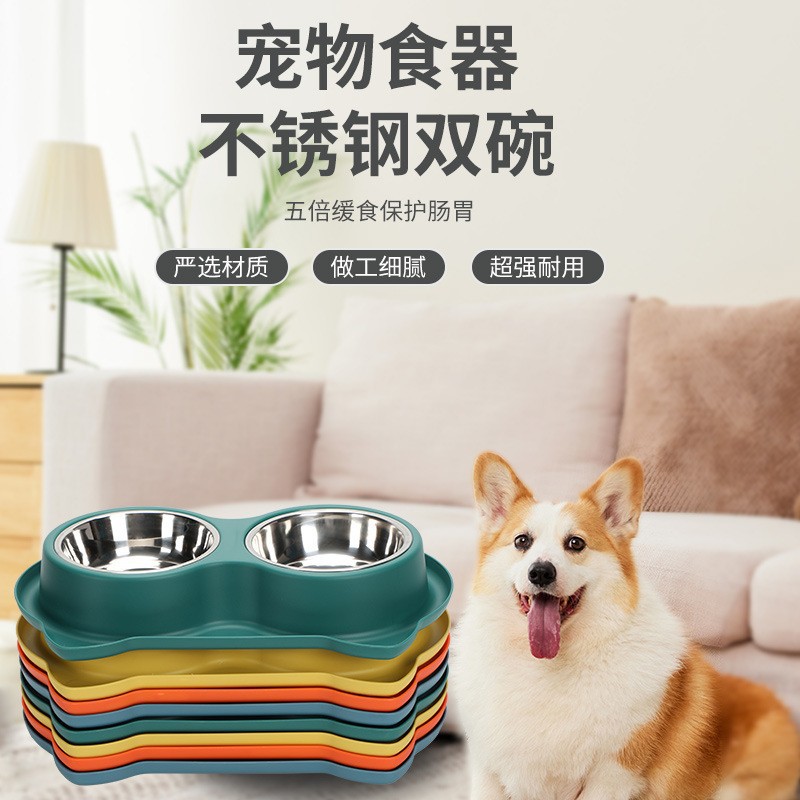 Perro de acero inoxidable doble tazón de fuente de agua para gatos de gran capacidad antideslizante antidetonante Pet Bowl a prueba de fugas de comida para perros tazón de fuente para gatos