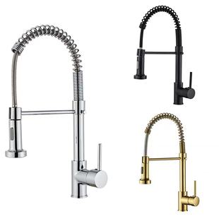 Stainless Steel Multifunctional Kitchen Faucet Foreign Trade Model Spring Tube Rotating Telescopic Hot and Cold Dual-Control Sink Faucet