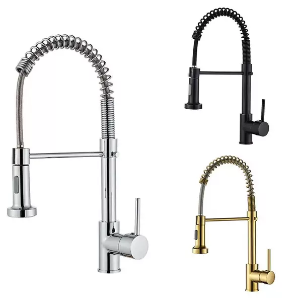 Cross-Border E-Commerce Foreign Trade Spring-Loaded Kitchen Faucet Stainless Steel Hot and Cold Water Pull-Out Sink Faucet