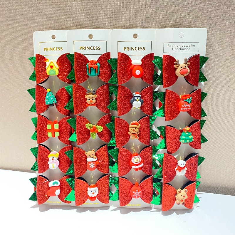 5-częściowy zestaw spinek do włosów świątecznych dla dziewczynek (domek Świętego Mikołaja/rękawiczki/renifer/wzór prezentowy), spinki do włosów nieuszkadzające_voghion.com