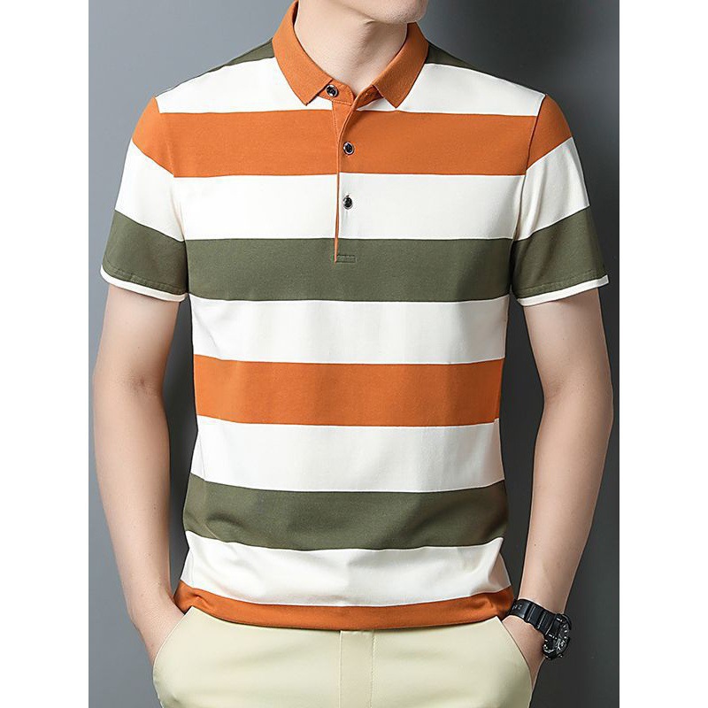 Camiseta polo de lujo de alto nivel para hombres de negocios T-shirt de rayas de verano nueva camiseta elástica de manga corta