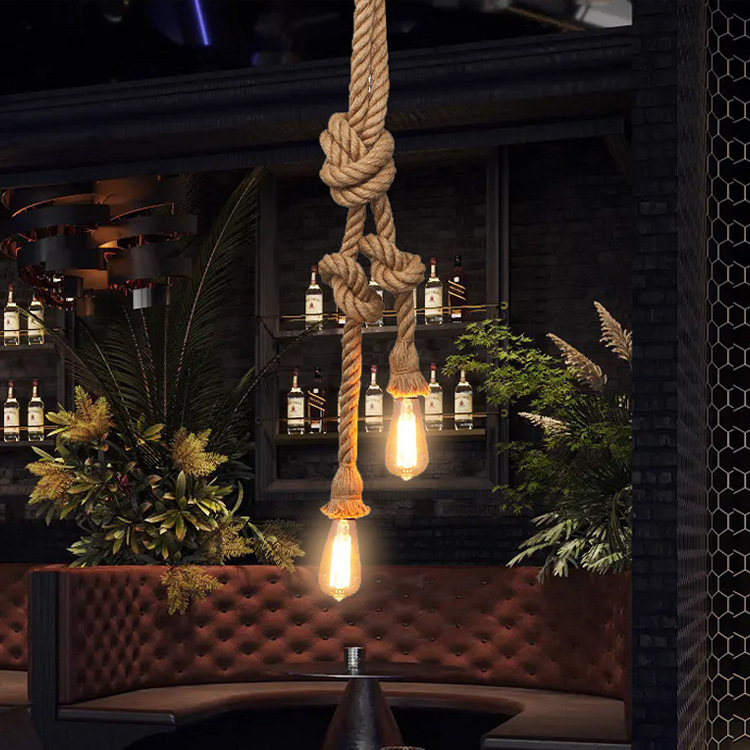 Lámpara de cuerda de cáñamo bar de cabeza única tienda de ropa de té de leche cafetería restaurante estilo industrial retro lámparas creativas