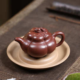 紫砂壶手工茶壶宜兴原矿紫泥锦纹器中式茶具礼品寿桃壶上合桃