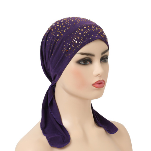 Fashionable Crystal Hemp Drilled Ear Hat African Baotou Turban Arabian Scarf Chemotherapy Hat Wholesale H088