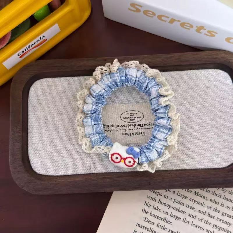 Niños jeans encaje anillo de cabello de cabello de encaje niñas alta cola de cabello de alta elasticidad cuerda de cabello de goma cabeza adornos para el cabello