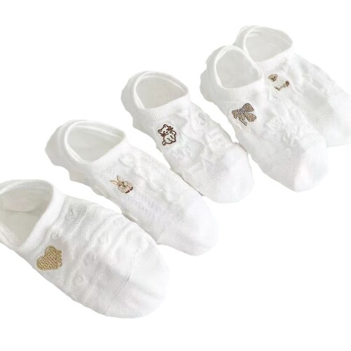 Invisible low-top shallow boat socks, summer thin style, children's cartoon cute mesh breathable white short socks for students