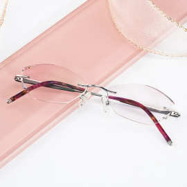 无框镶钻切边多边形近视眼镜女超轻纯钛可配变色防雾防蓝光镜片