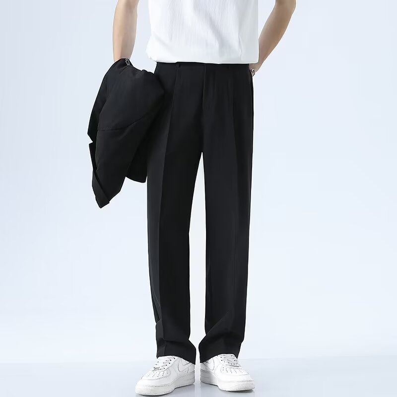 Pantalones casuales coreanos para hombres de verano delgados hielo delgado pantalones recto delgados pantalones profesionales formales sueltos pantalones largos