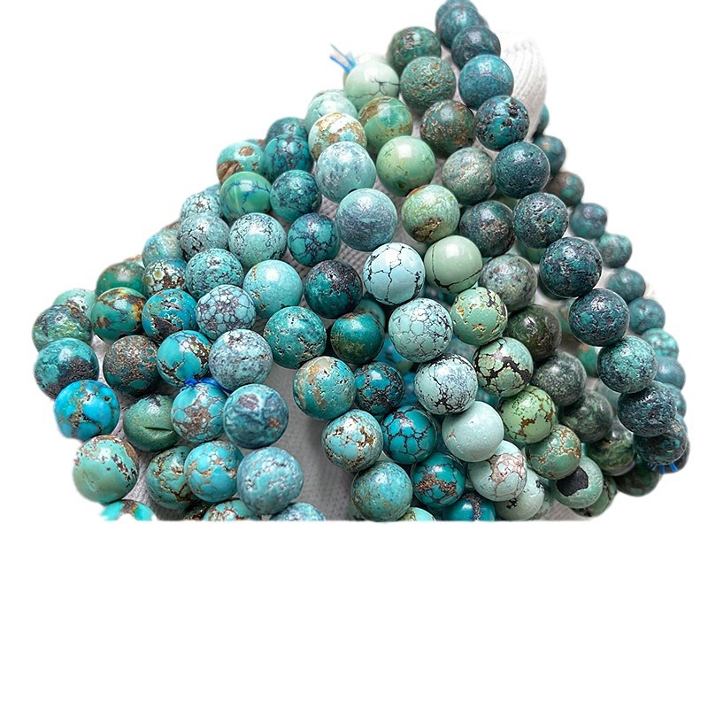 天然原鉱湖北緑松石単輪ブレスレット手串松石散珠長鎖ペンダントネックレス男女モデル