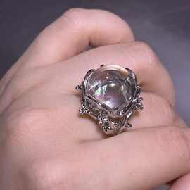 正宗「有求必应」天然曝彩白阿赛阿赛斯特莱石彩虹水晶戒指