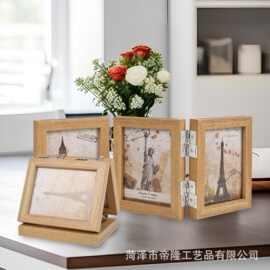 跨境木质桌面立式实木折叠相框 桌面多张照片连框多功能相框