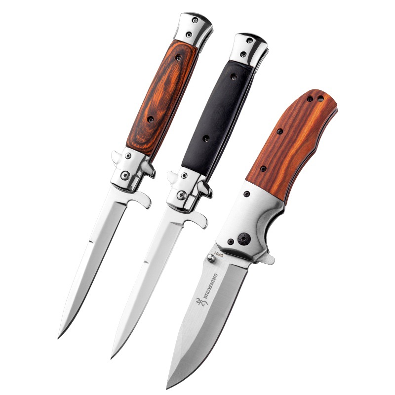 Suministro directo de fábrica Yangjiang cuchillo acampar al aire libre portátil de alta dureza de acero inoxidable mango de madera de color cuchillo plegable