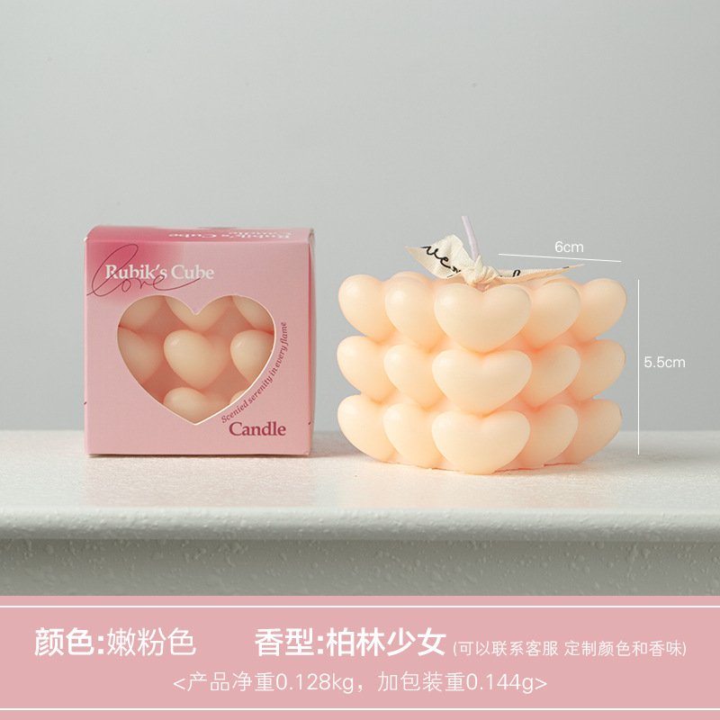 Love Cube Velas de aromaterapia Tanabata Día de San Valentín Día de San Valentín Sensación de la atmósfera hecha a mano Regalo de la fragancia geométrica Decoración interior