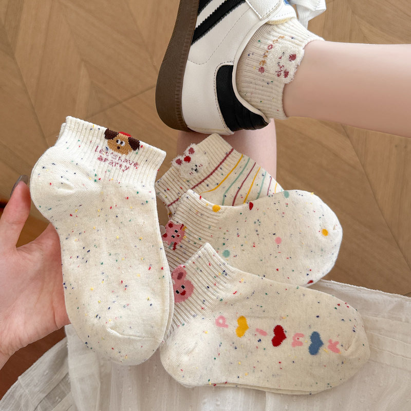Cartoon Socks for Women, Short Socks for Spring and Summer, Korean Style, Breathable, Trendy, Cute, Polka Dot Yarn, Little Rabbit Short Tube Low-Cut Boat Socks