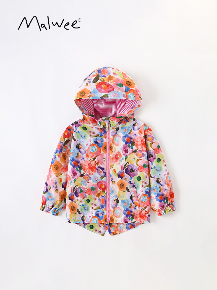 Malwee chaqueta de niña otoño y invierno nuevo estilo europeo y americano impresión casual camiseta con cremallera encapuchada para niños chaqueta superior