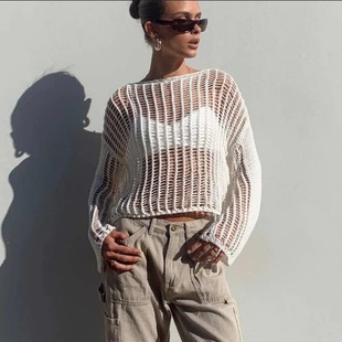 European and American women's cross-border Amazon AliExpress foreign trade hollow sweater blouse short fashion temperament sweater