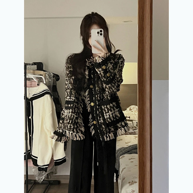 Heavy-duty Woven Tassel Chanel Style Short Jacket Cotton Thickened Women's Autumn and Winter High-grade Korean Style Gentle Tweed
