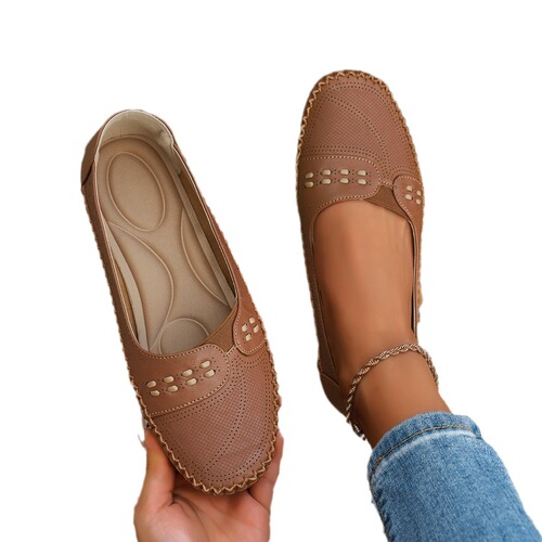Ladies' Flat Loafers with Oversized Stitching Laser Technology - E-commerce Supply