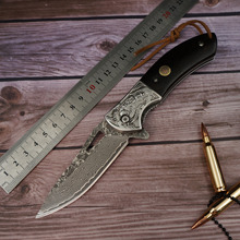 户外探险奔狼折刀大马士革高硬度耐用把肉刀露营随身便携多功能刀