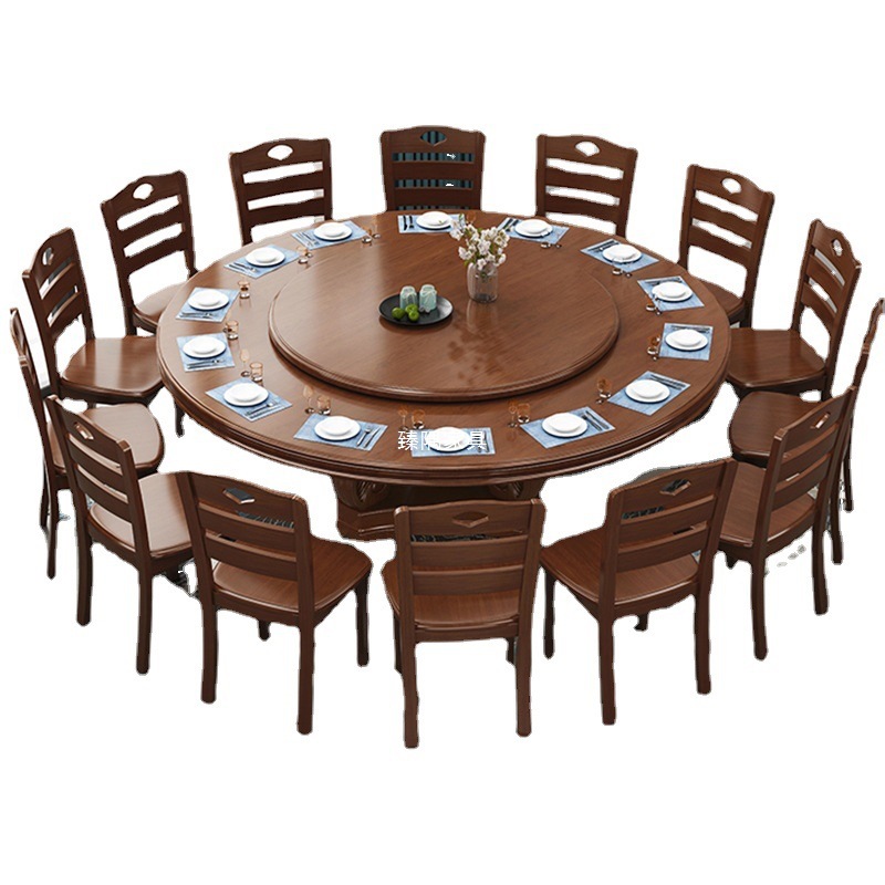 Mesa redonda de madera maciza combinación de mesa y silla de comedor moderna simple con mesa giratoria doméstica de 2m 2.2m mesa de restaurante chino