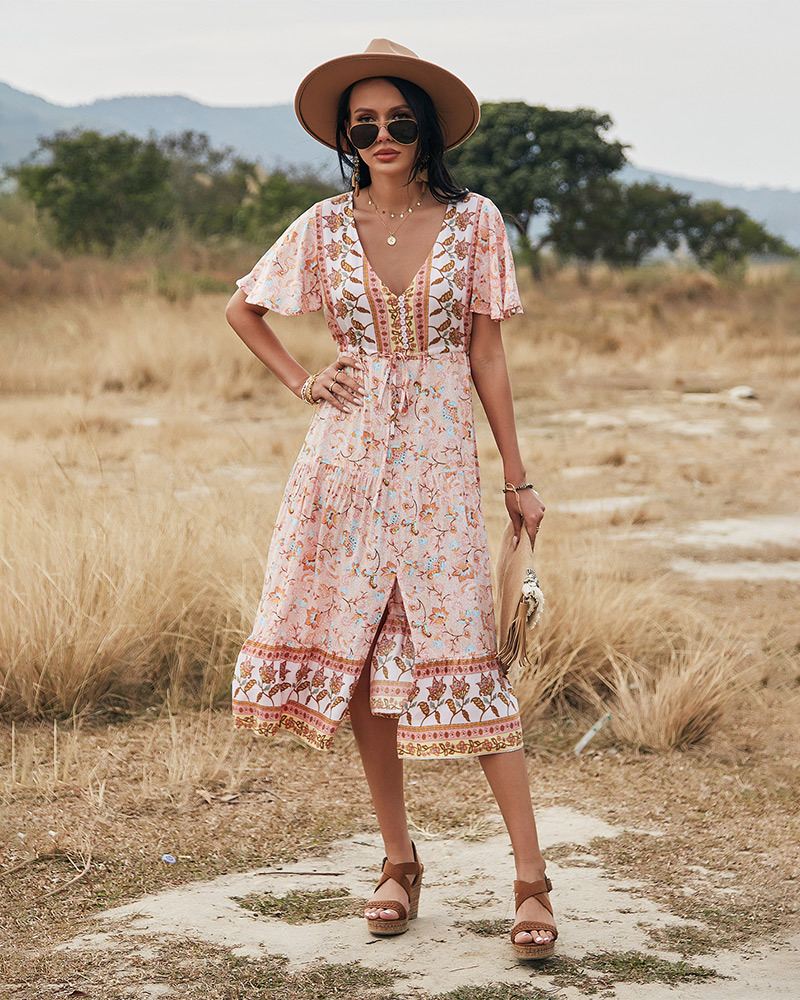 Vestido estilo festivo con cintura de temperamento y cuello en V NSKA39131