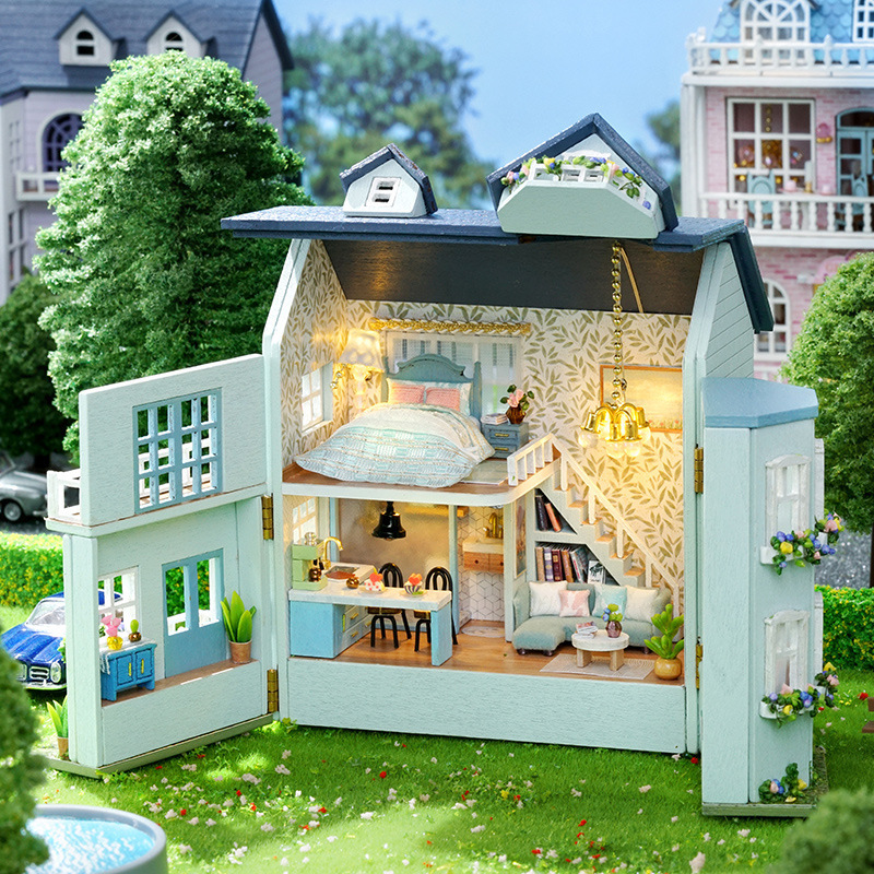 DIY Cottage House Model Miniature World Small Town Scene Sandbox Hecho a mano para hacer regalos de cumpleaños para chicas
