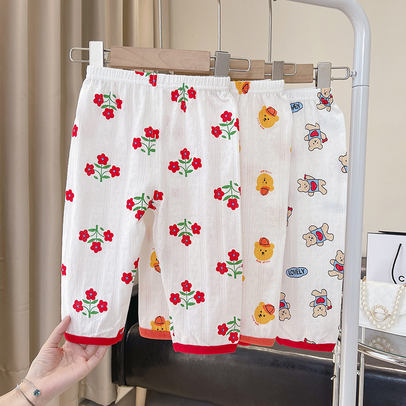 Traje de pijama de dibujos animados para niños estilo coreano verano niños y niñas ropa para el hogar pantalones de media manga de Bebé Ropa de aire acondicionado traje de dos piezas