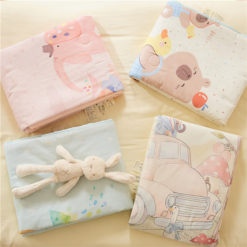 Infant Class A Summer Cool Quilt, Children's Pure Cotton Double-layer Yarn Soybean Summer Quilt, Soft, Skin-friendly and Sweat-absorbent Baoma Must Be Enters