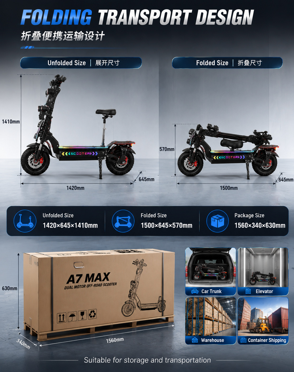 72V Dual Motor Electric Scooter for Adults 5000W×2 High Power 13inch Off-Road Foldable Electric Scooter with Seat