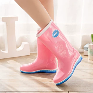 多巴胺少女心雨鞋加棉保暖纯色亮光防滑雨鞋中筒系水鞋套鞋雨靴女