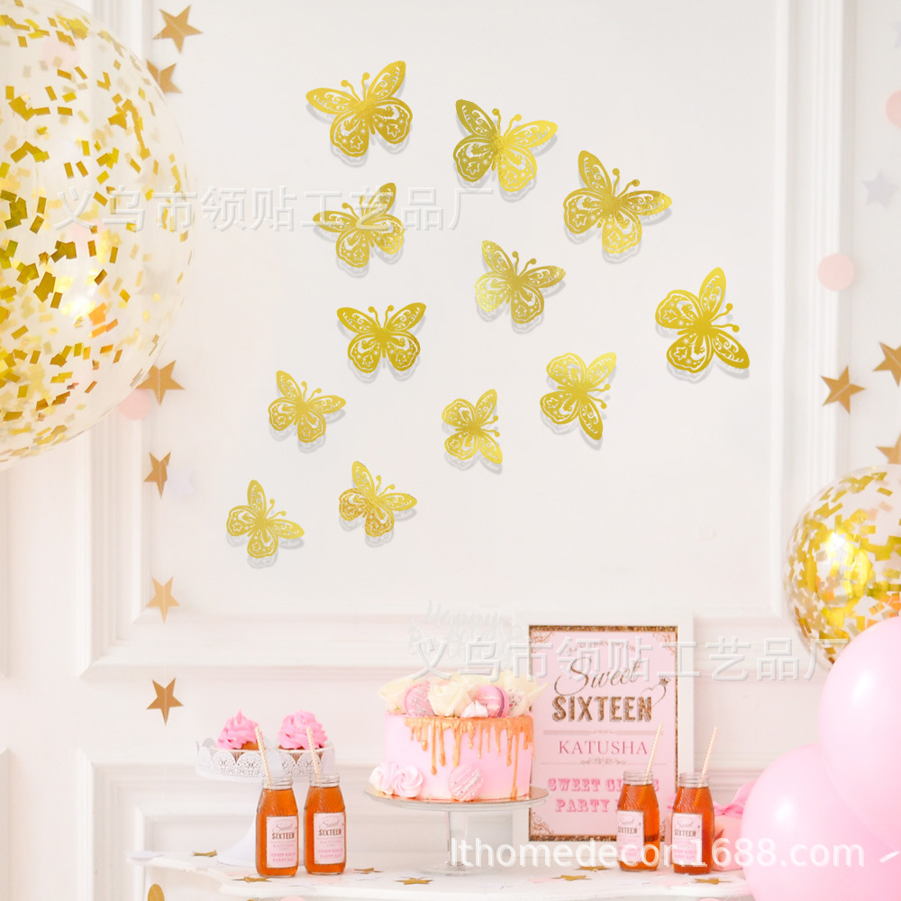 LTHD024 papel hueco mariposa tridimensional mariposa aniversario decoración decorativa decoración de fiesta de cumpleaños