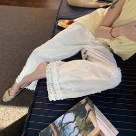 im向 必入！普吉晚风木耳边ab版提花锁色早秋阔腿休闲裤