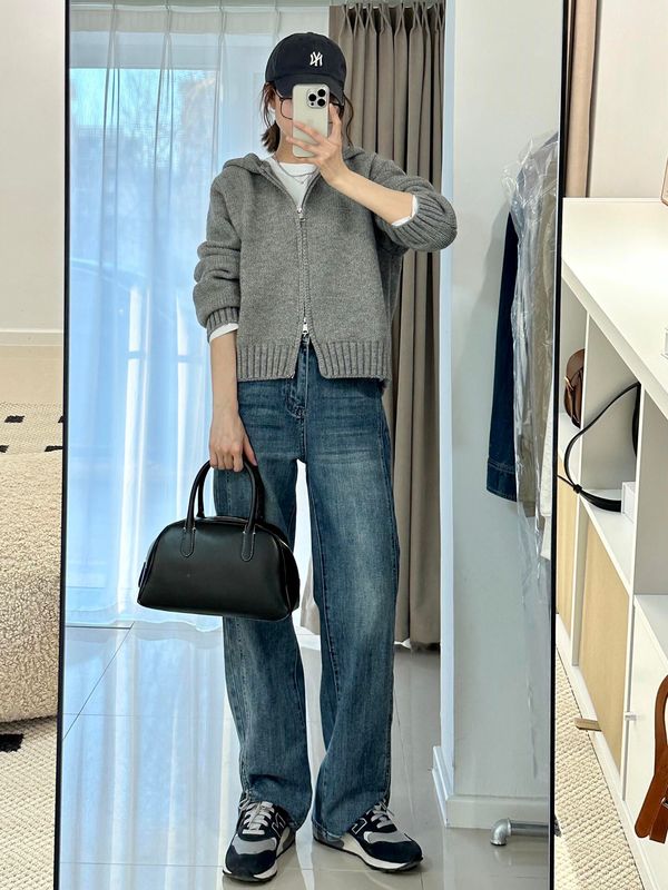 灰色连帽带帽双拉链毛衣外套女秋帽衫加厚外搭短款针织开衫|undefined