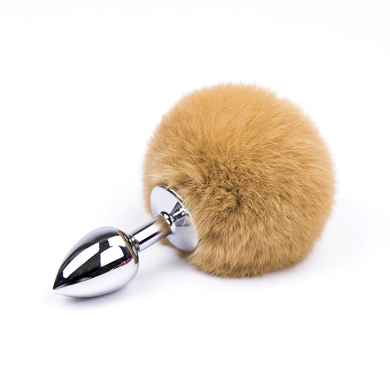 Rabbit Tail Anal Plug with Faux Mink Fur Ball and Metal Expander — detail image 1